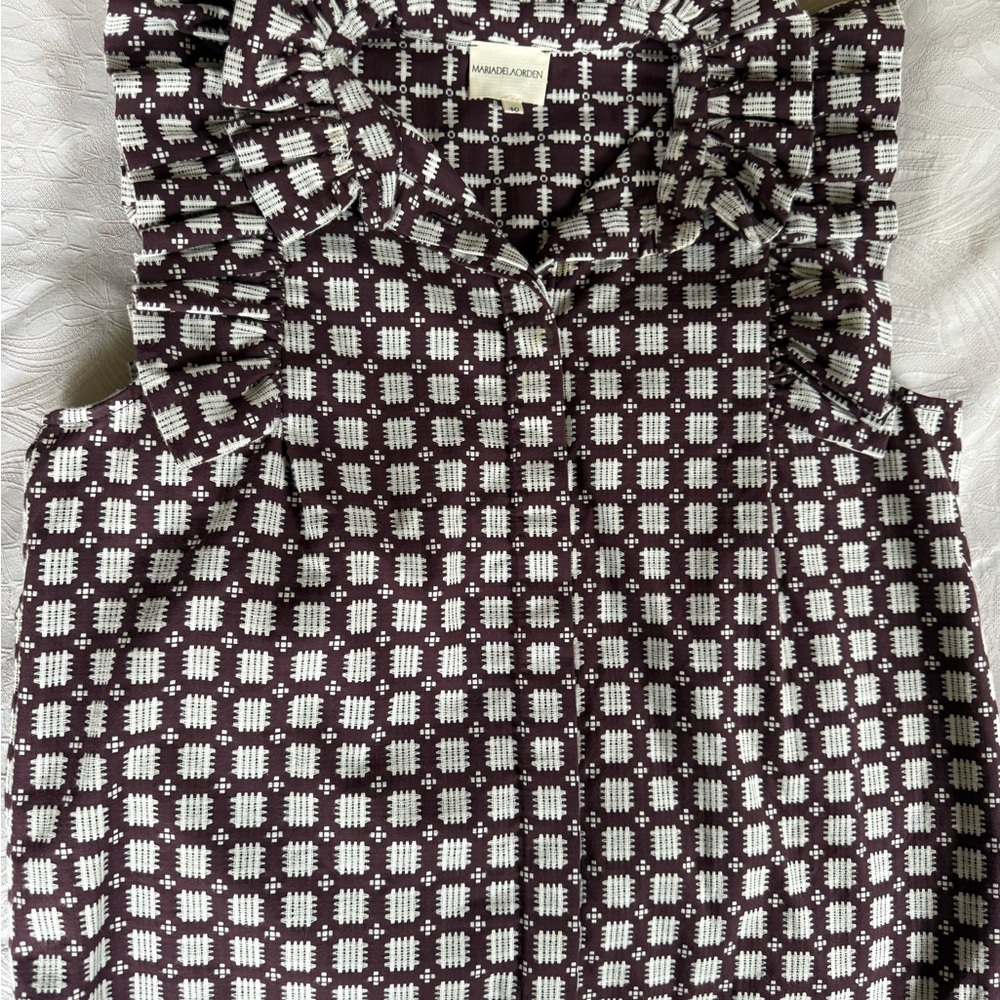 Maria De La Orden Brown and White Patterned Blouse